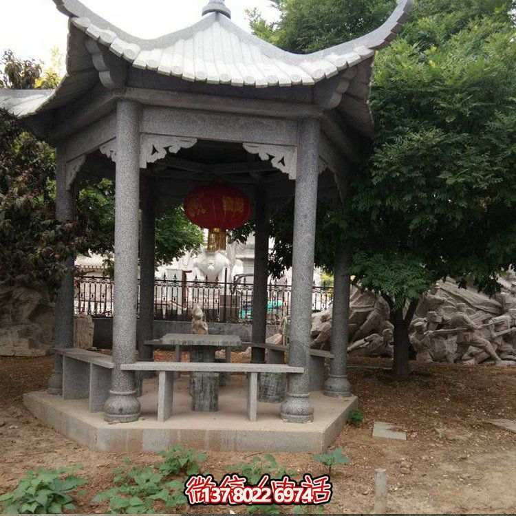 精美青石雕刻仿古中式涼亭，裝點精美公園戶外