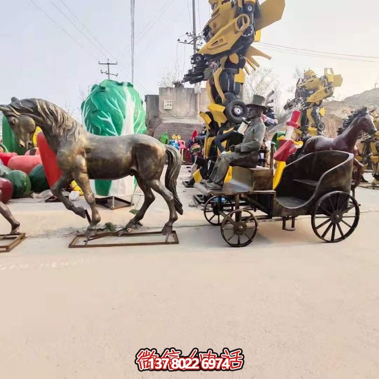 城市風情玻璃鋼仿銅馬車