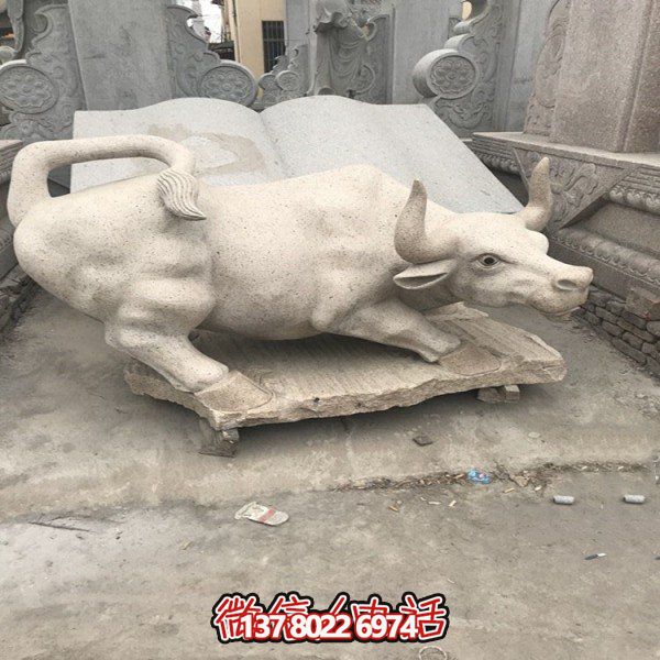 大理石石雕戶外園林大型動物景觀牛雕塑