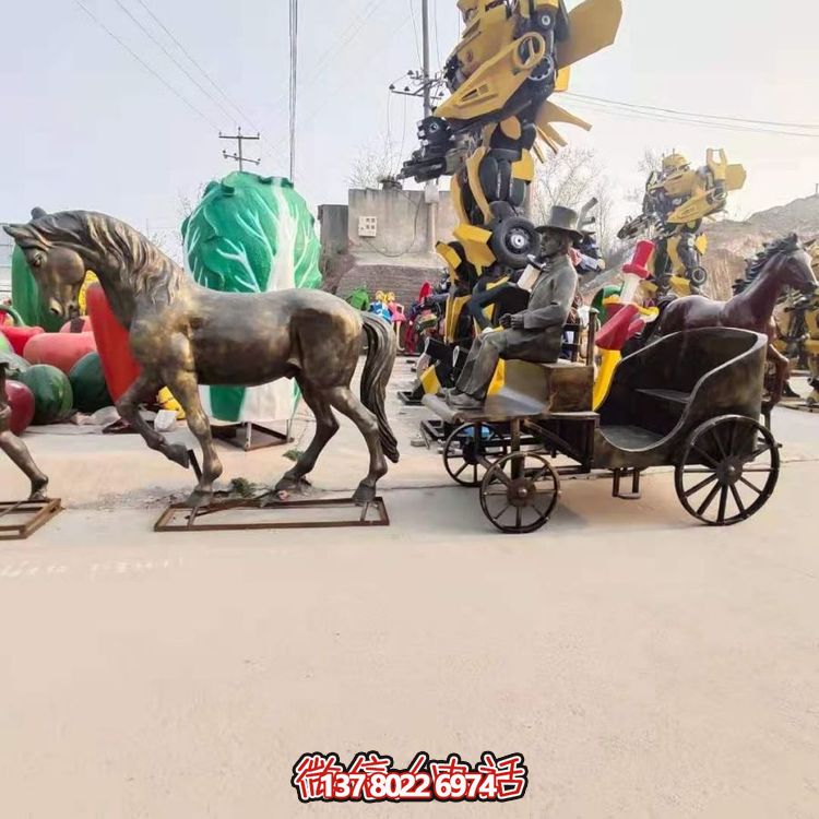 玻璃鋼仿銅歐式馬拉車雕塑旅游景點步行街擺件